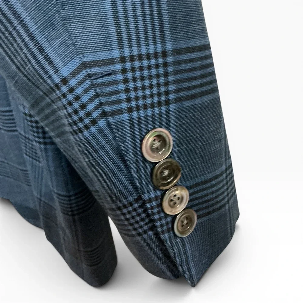 RARE Nikky Verbier Capri Blue Glen Plaid Sport Coat Blazer‎ Mens 44R Tailored